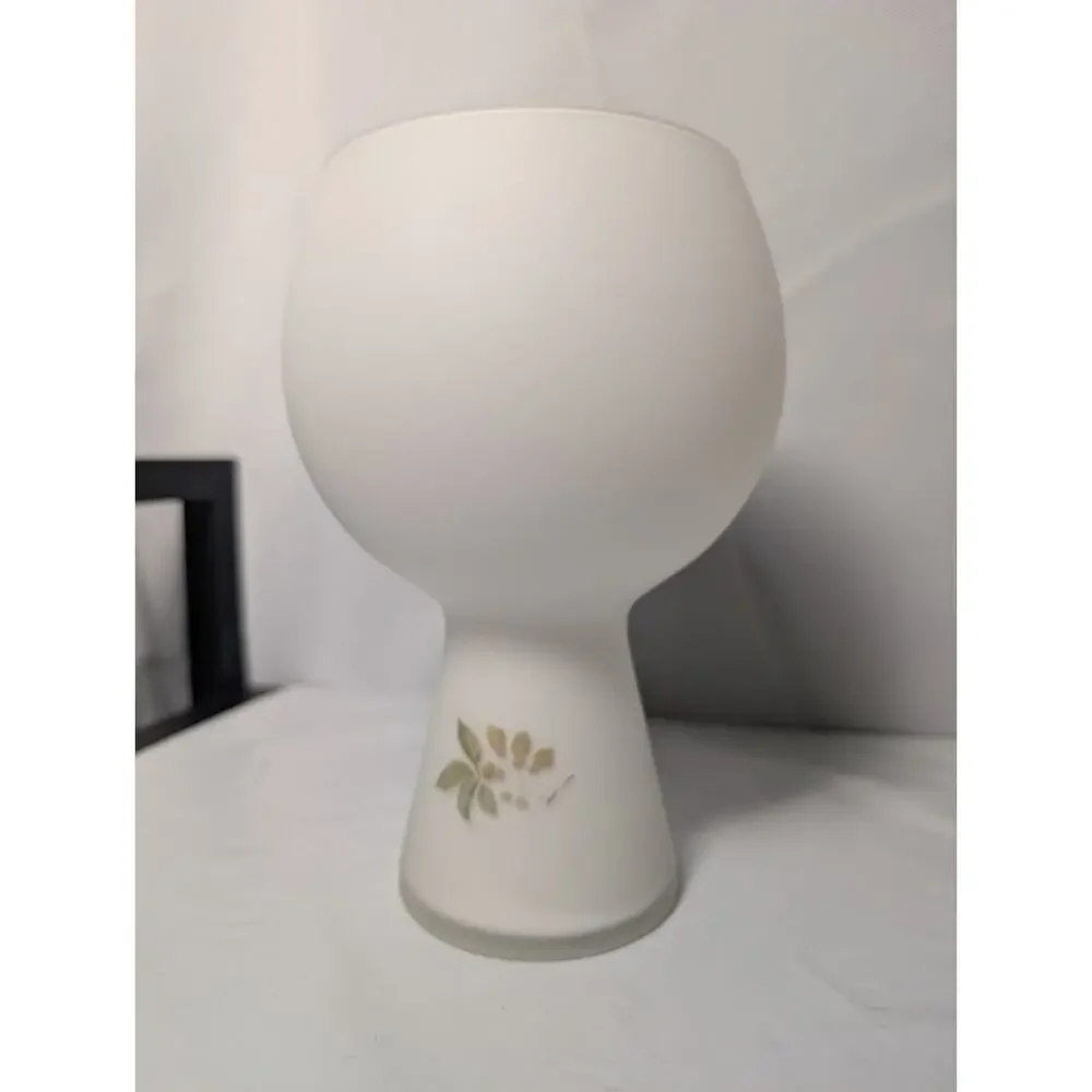 Vintage Norleans Frosted Satin Glass Vase Birds Floral Hand painted 1960